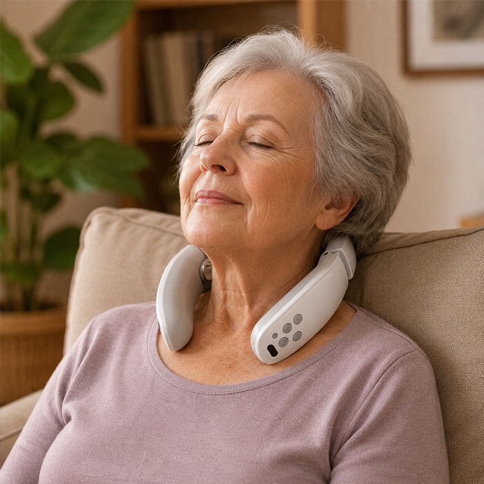 Person using Mekato Neck Massagers at home for neck comfort support