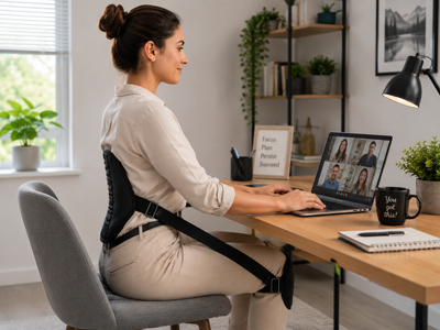 Remote worker using lumbar posture support device